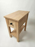 Oak Narrow End Table with Shelf and Drawer