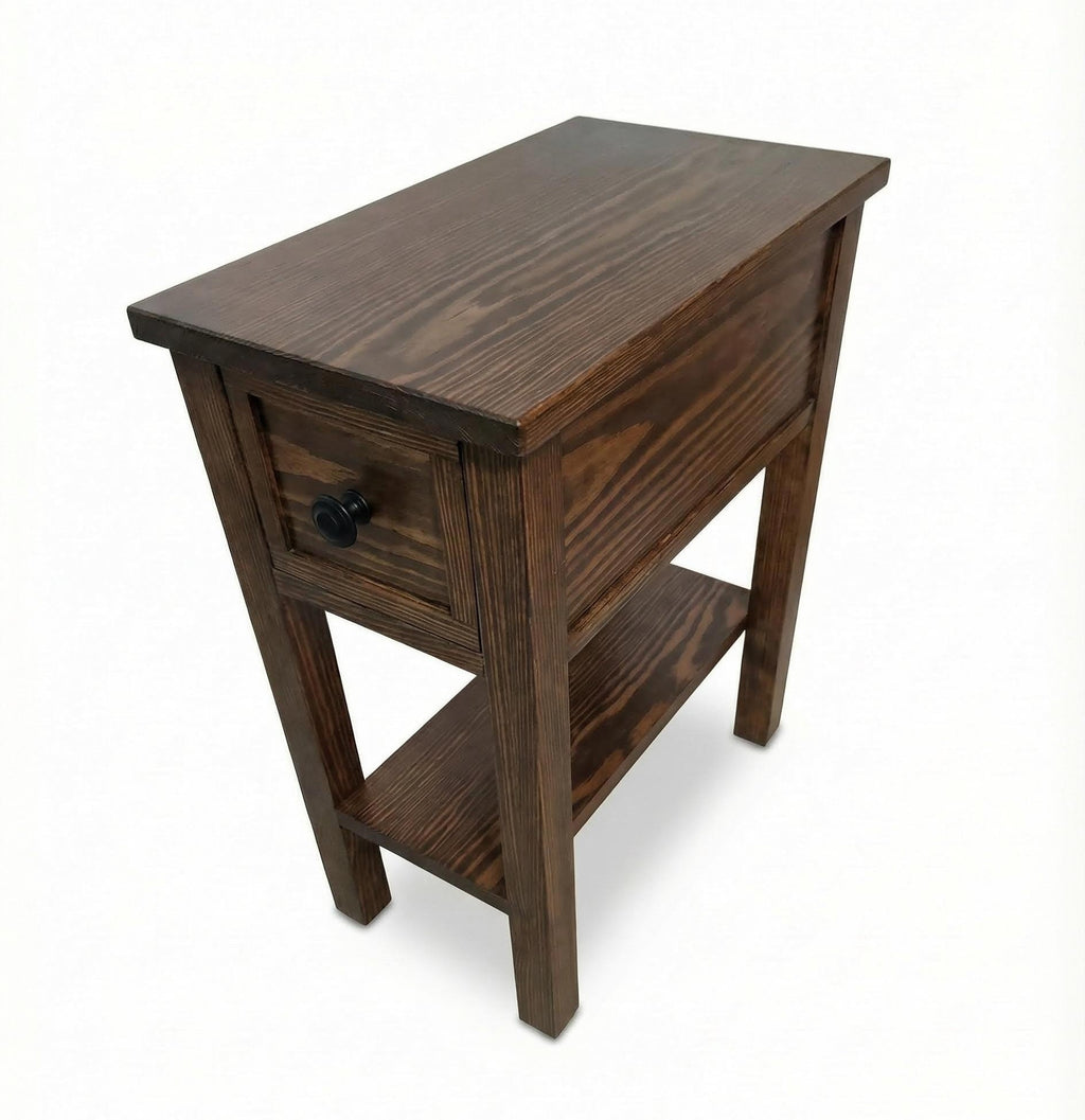 Narrow End Table with Shelf and Drawer