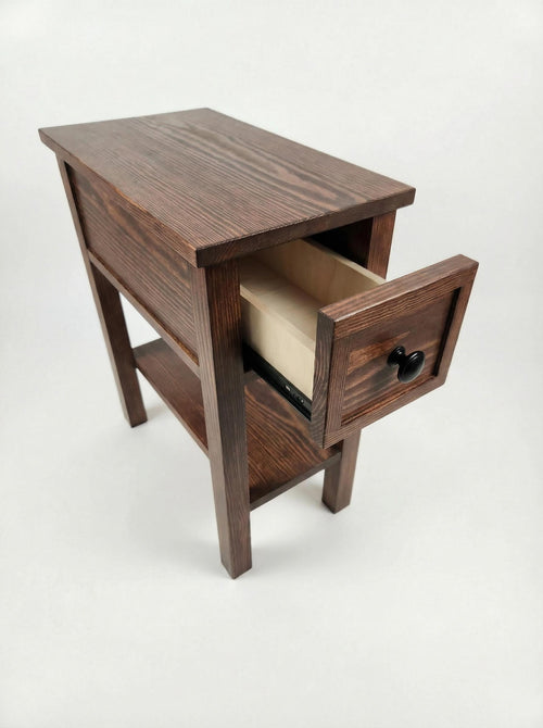 Narrow End Table with Shelf and Drawer