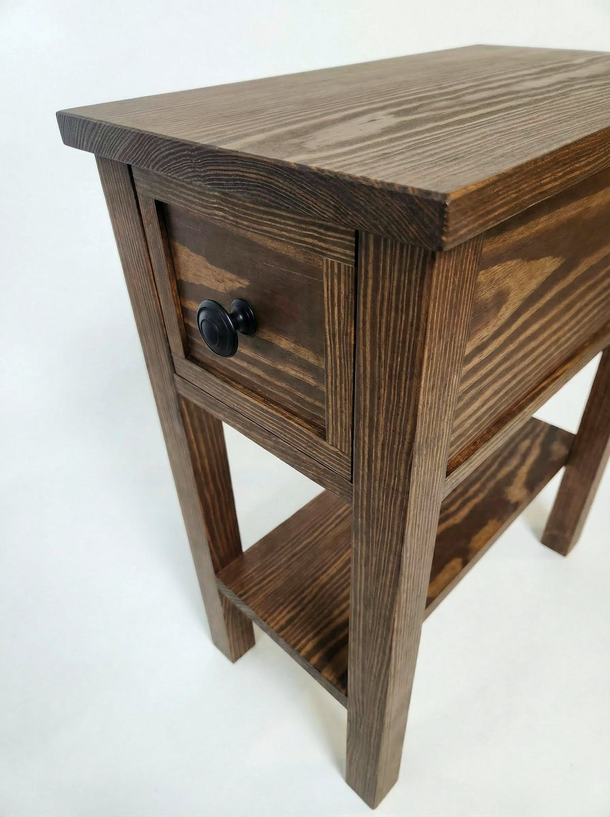 Narrow End Table with Shelf and Drawer