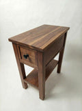 Walnut Narrow End Table with Shelf and Drawer