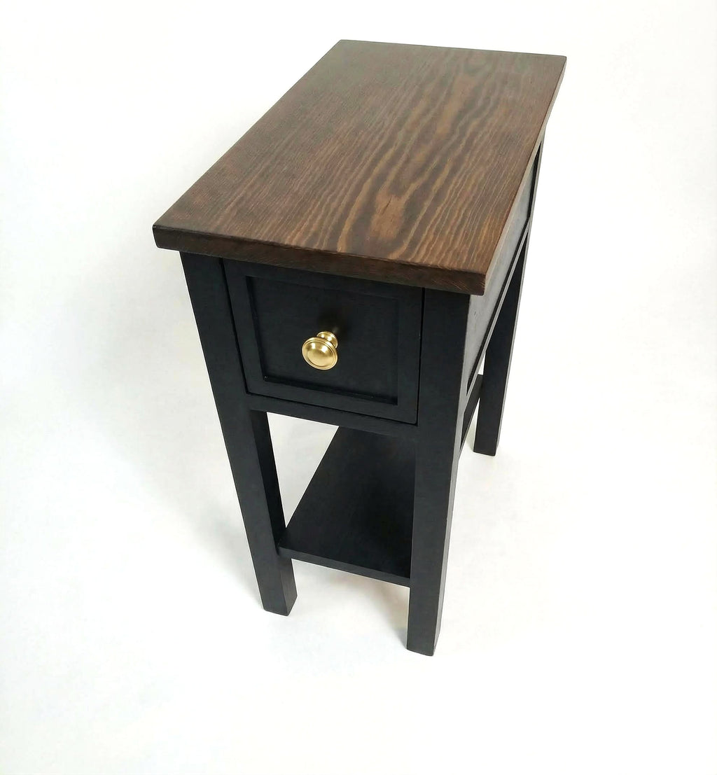 Narrow End Table with Shelf and Drawer