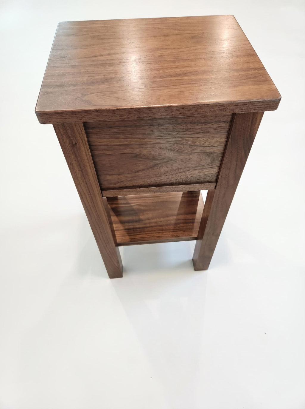 Small Walnut Narrow End Table with Drawer and Shelf