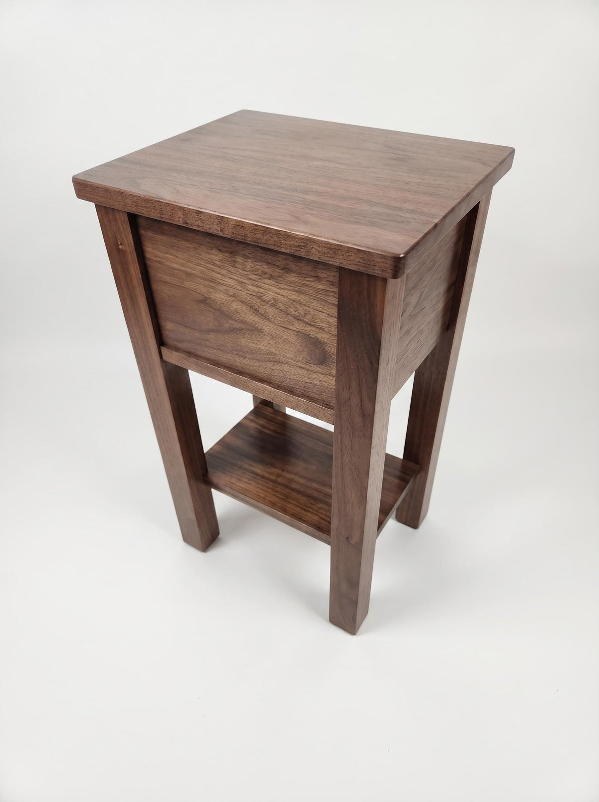 Small Walnut Narrow End Table with Drawer and Shelf