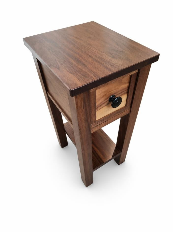 Small Walnut Narrow End Table with Drawer and Shelf